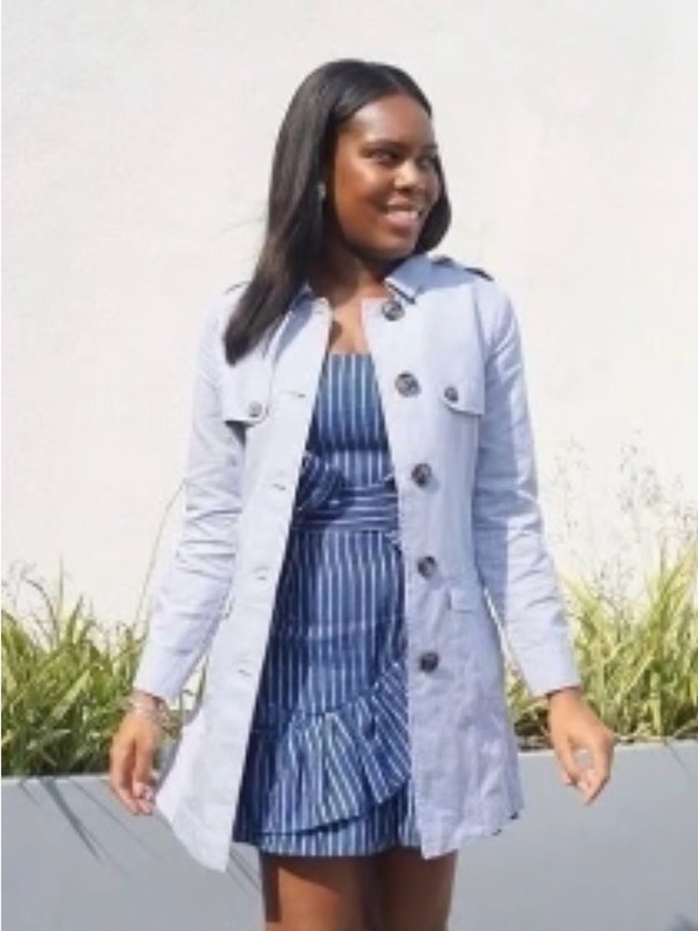 CABI Tanner Linen-Blend Trench Coat, light periwinkle - Picture 6 of 6